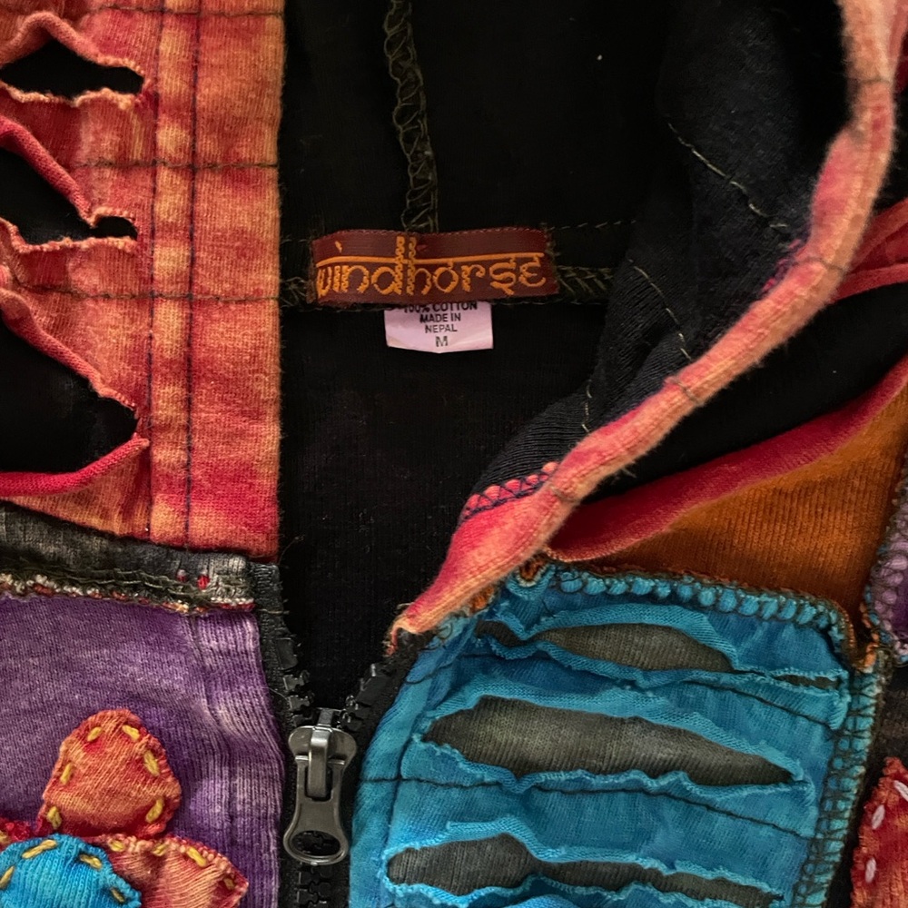 Windhorse Multicolor Patchwork Hooded Jacket Sz M… - image 2